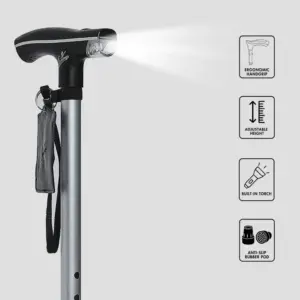 Walking Stick Soft Grip Handle With Torch Light